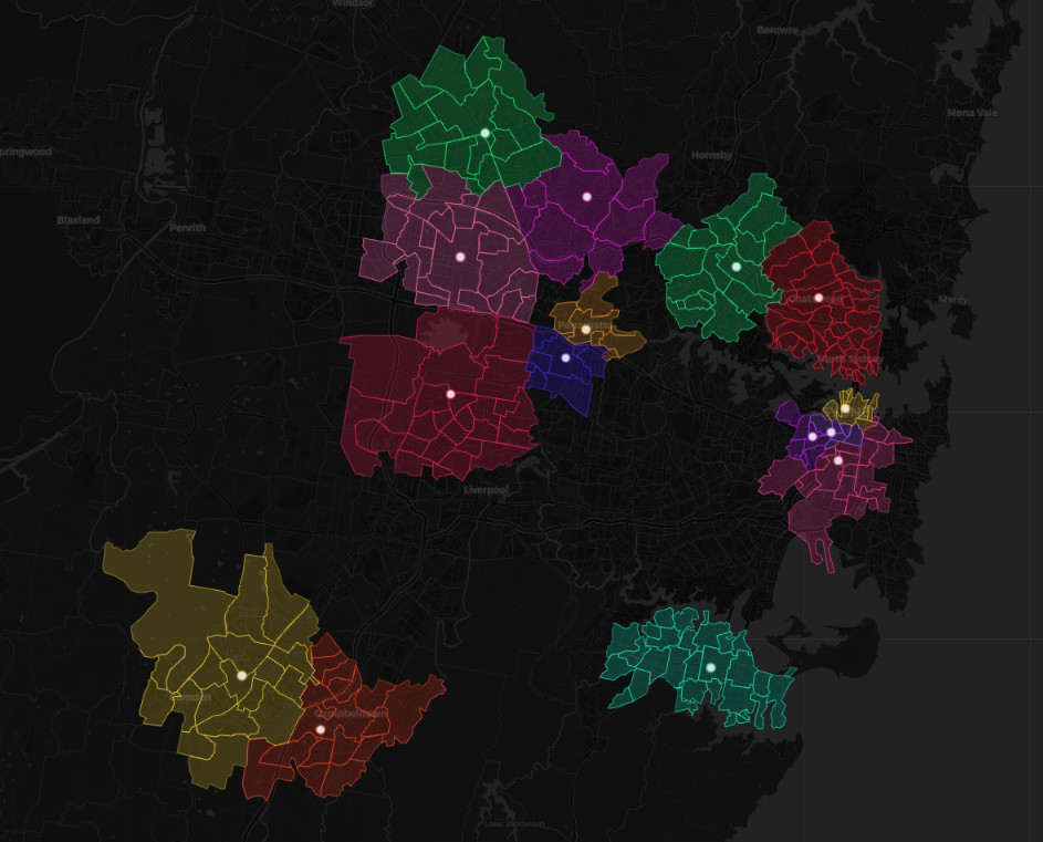 DropZones catchments mapped across a whole store network